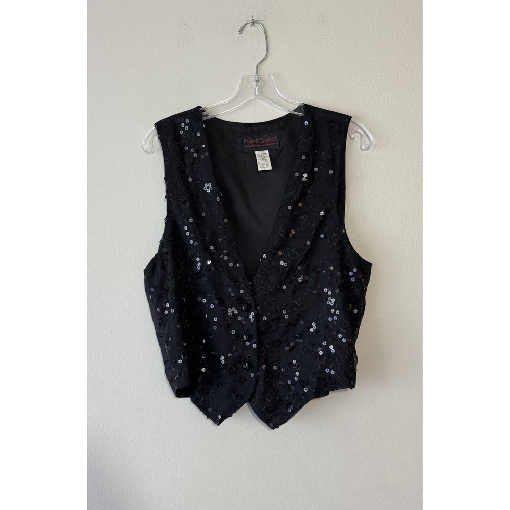 Vintage Against Gravitee Black Floral Sequin Vest One Size Fits Most Embroidered